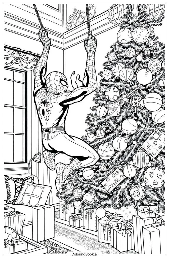Trang tô màu Người Nhện trang trí cây thông Noel