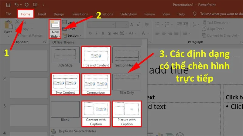 Biểu tượng chèn hình ảnh trong khung nội dung trên slide Powerpoint