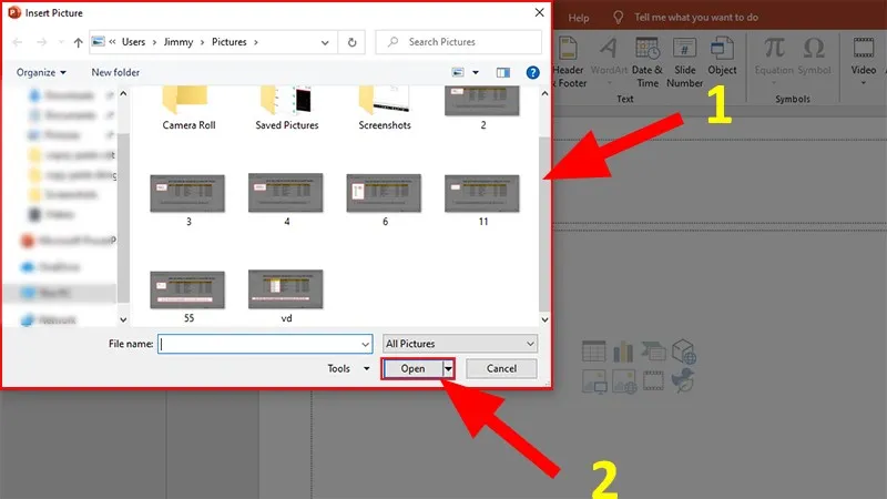 Duyệt qua các thư mục và chọn tệp ảnh cần chèn vào Powerpoint