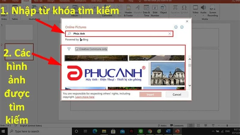 Nhập từ khóa tìm kiếm hình ảnh trên Bing trong Powerpoint
