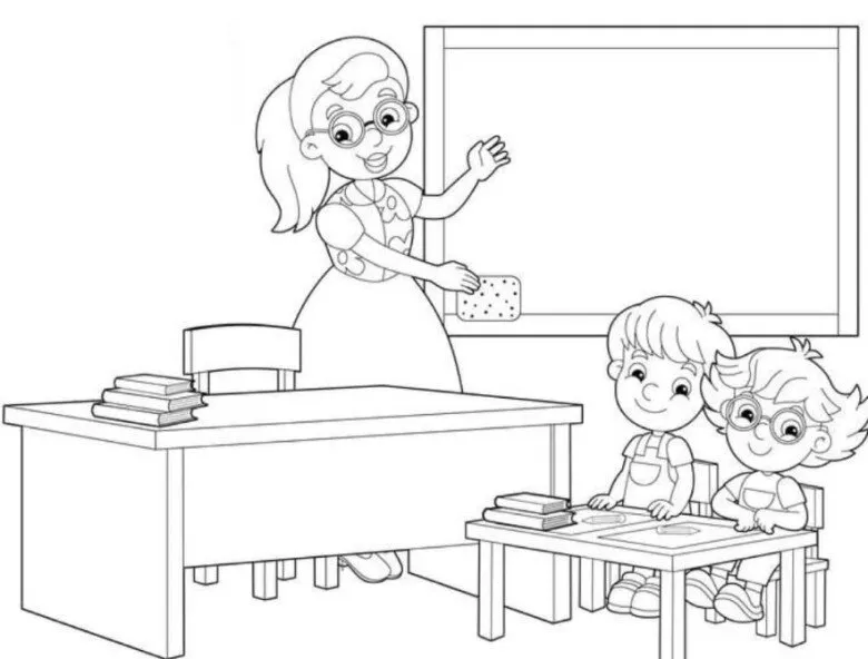 Tranh tô màu hình ảnh cô giáo đang giảng bài, minh họa ngành nghề giáo dục