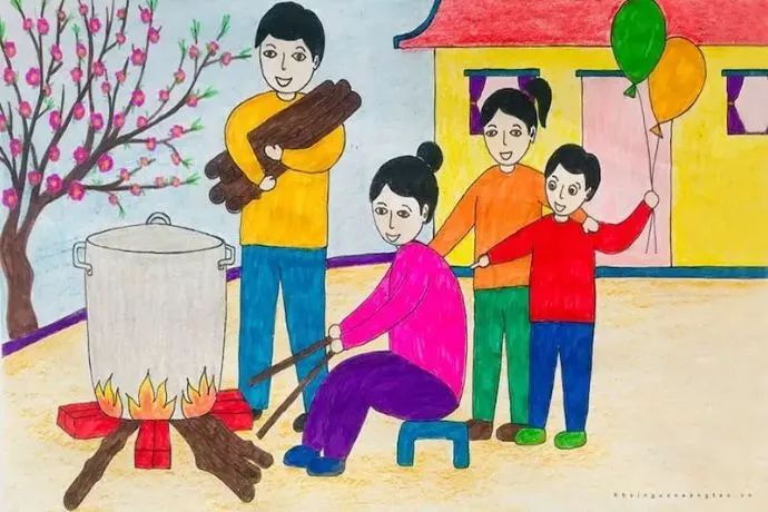 Tranh vẽ ông bà lì xì cho các cháu ngày Tết