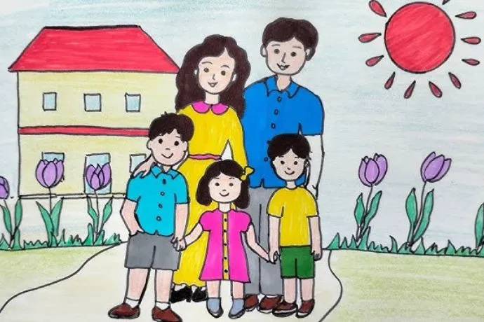 Tranh vẽ chân dung gia đình theo phong cách chibi đáng yêu