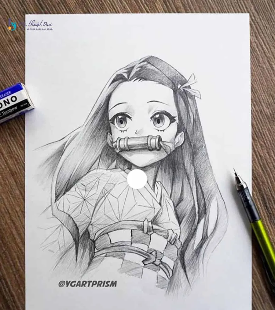 Bức ảnh vẽ một nhân vật anime nữ với góc nhìn cận cảnh, làm nổi bật sự cute qua đôi mắt và biểu cảm