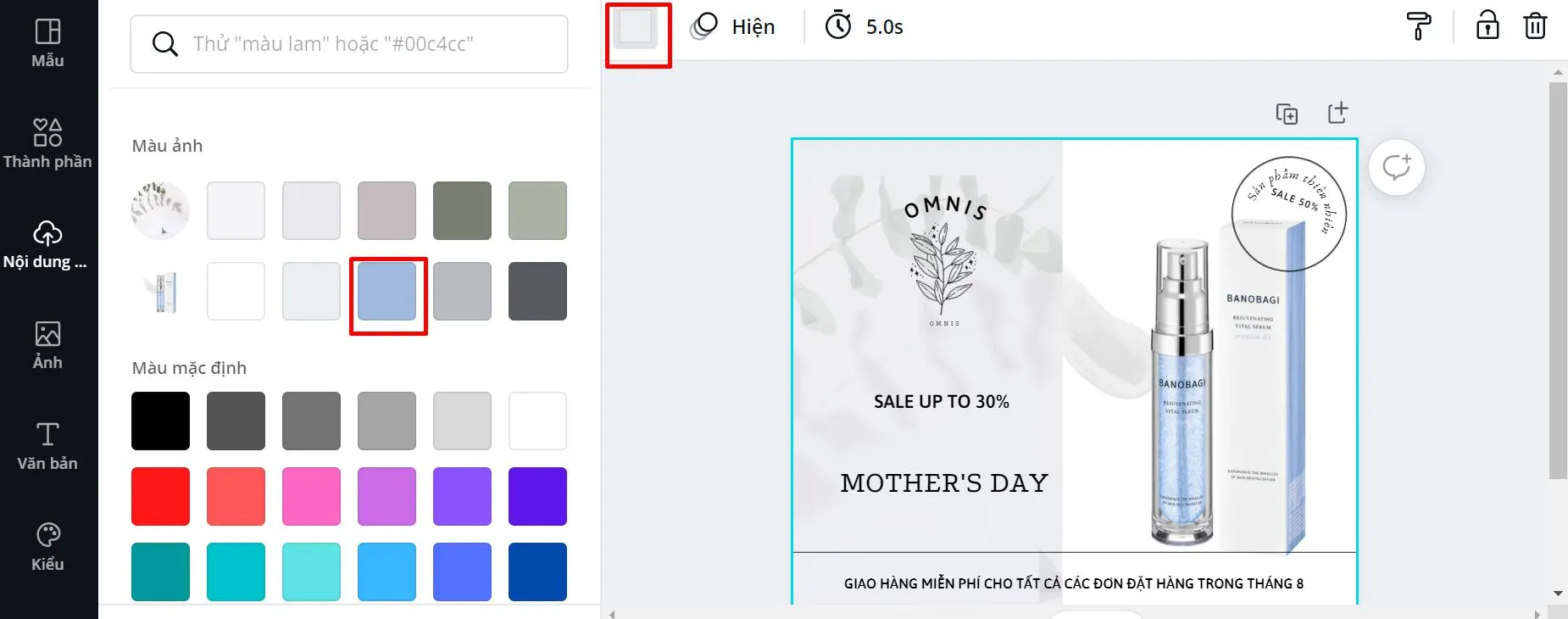 Nhấp vào ô màu và tiến hành thay thế
