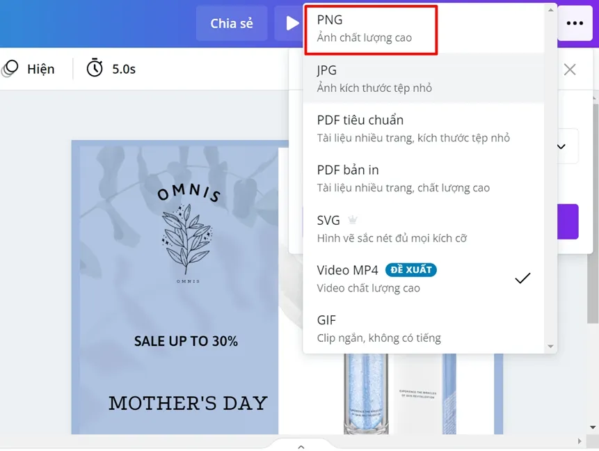 Chọn PNG để thu về hình ảnh chất lượng