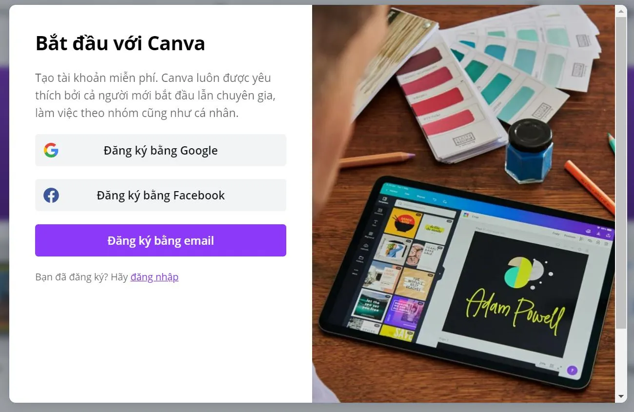 Đăng nhập nhanh chóng, đơn giản vào Canva