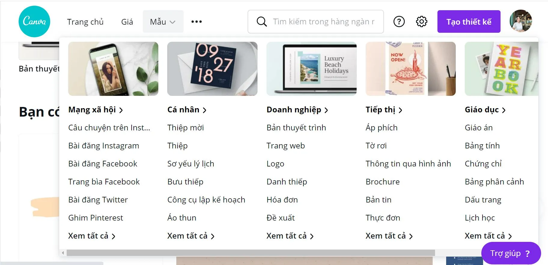 Canva có đầy đủ thiết kế của các kênh