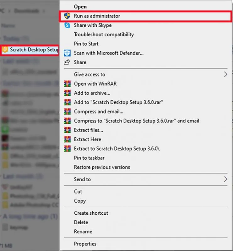 Mở file cài đặt Scratch desktop và chọn chạy với quyền quản trị