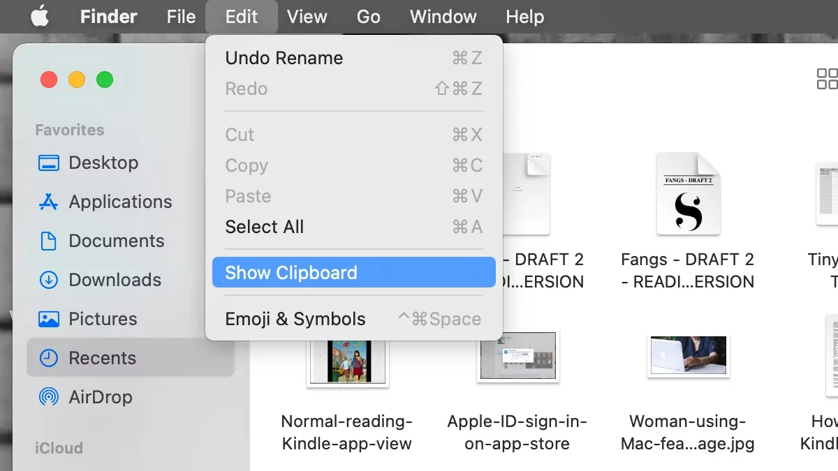 Xem lịch sử Clipboard trên macOS thông qua menu Edit trong Finder