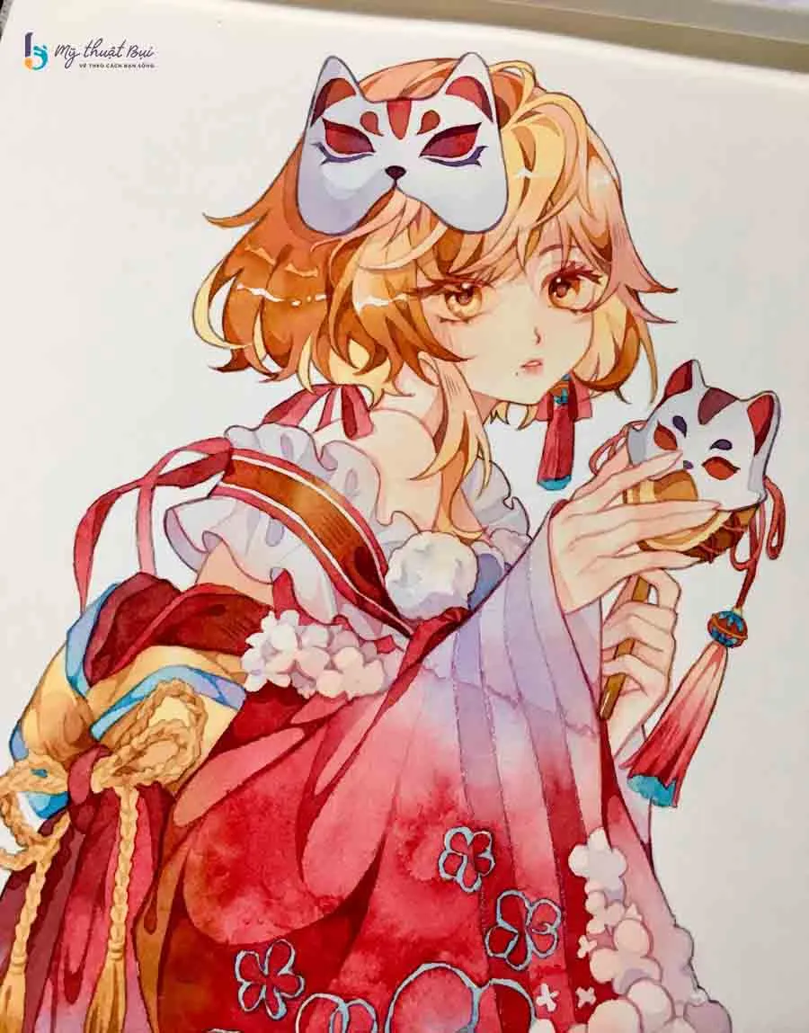 Minh họa cách vẽ một nhân vật anime nữ với khuôn mặt và kiểu tóc đặc trưng của phong cách cute