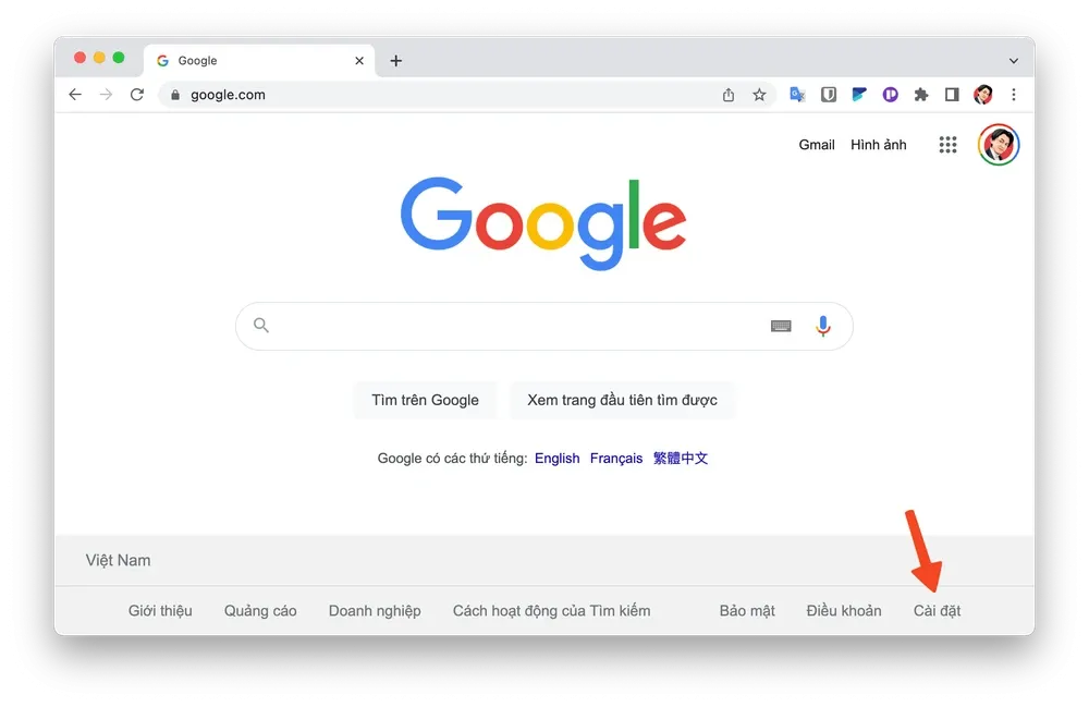 Hình ảnh minh họa cài đặt Google