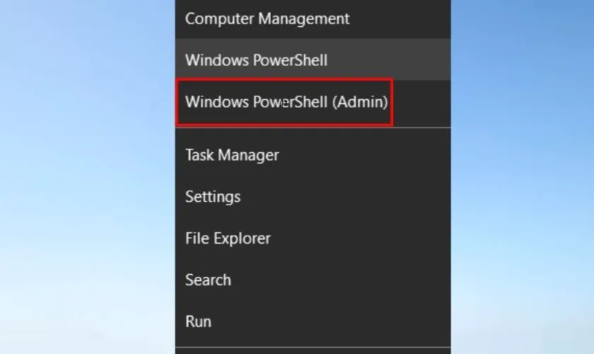 Menu chuột phải vào nút Start và lựa chọn Windows PowerShell