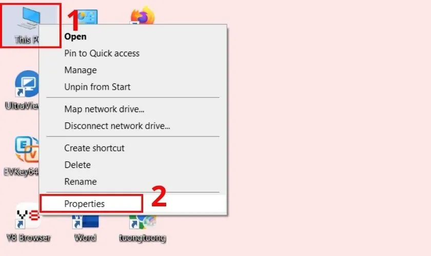 Menu chuột phải vào biểu tượng This PC và chọn Properties