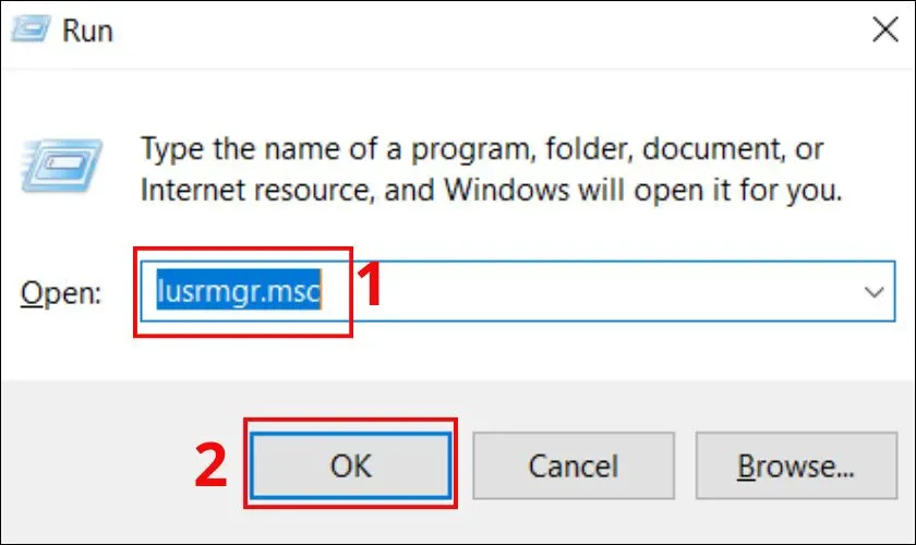 Cửa sổ Run với lệnh lusrmgr.msc