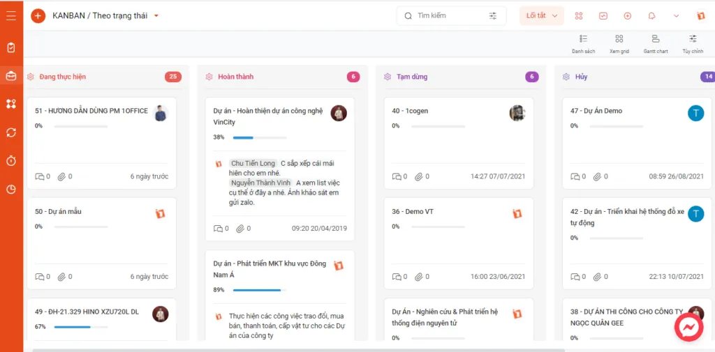 Màn hình quản lý dự án và công việc theo phương pháp Kanban