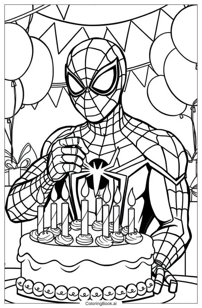 Trang tô màu Bữa Tiệc Sinh Nhật Spider-Man
