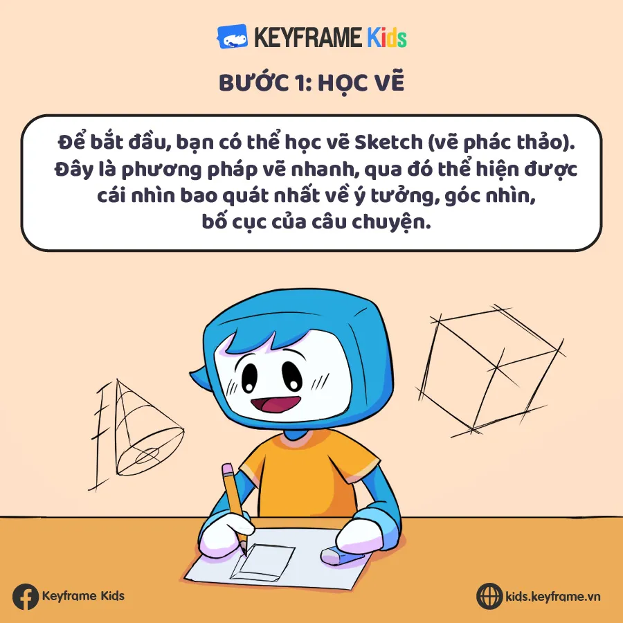 Alt text: Hình ảnh minh họa một người hướng dẫn bé vẽ các hình cơ bản như hình tròn, vuông, tam giác.