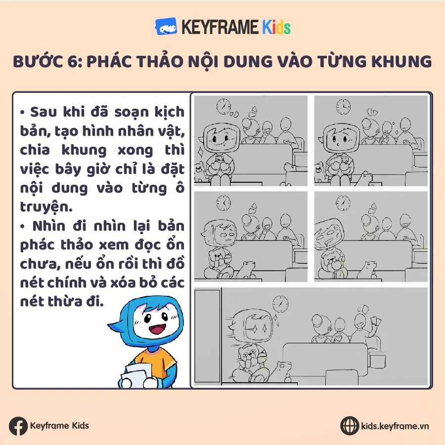 Alt text: Hình ảnh minh họa quá trình phác thảo nội dung vào từng khung truyện.