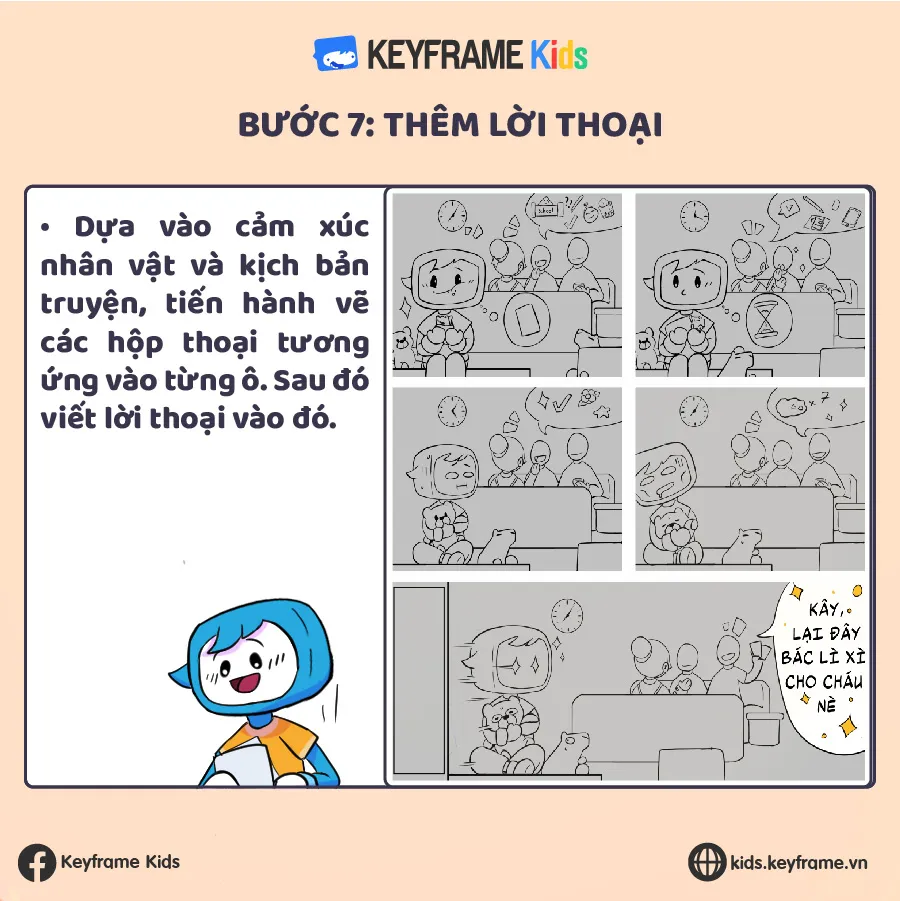 Alt text: Hình ảnh minh họa việc thêm lời thoại vào các khung truyện.
