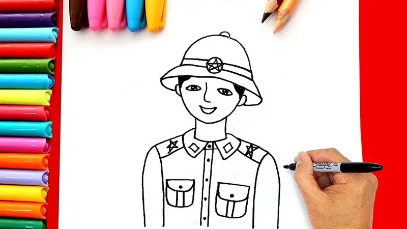 Mẫu vẽ chú bộ đội cho trẻ em