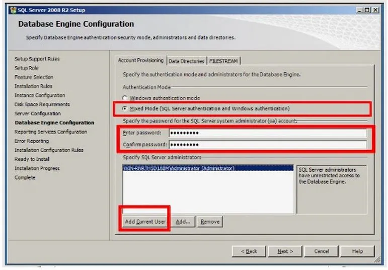 Cấu hình Database Engine