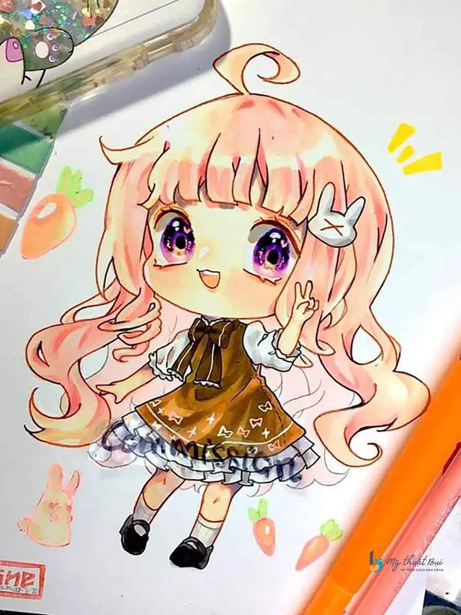 Bức tranh anime chibi thể hiện sự dễ thương đặc trưng của phong cách này