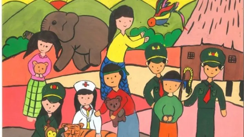 Bức tranh kêu gọi cùng nhau bảo tồn động vật hoang dã, thể hiện tinh thần chung tay vì sự sống muôn loài.