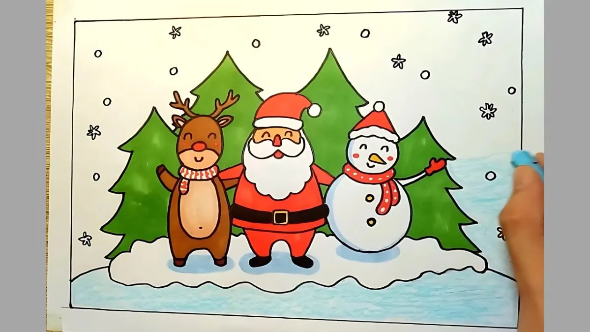 Một số mẫu tranh Noel đẹp nhất: Ông già Noel và túi quà