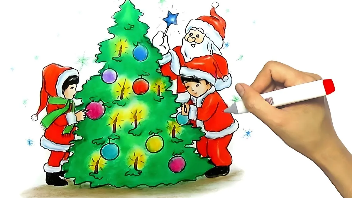Tổng hợp một số mẫu tranh giáng sinh: Ngôi nhà và cây thông
