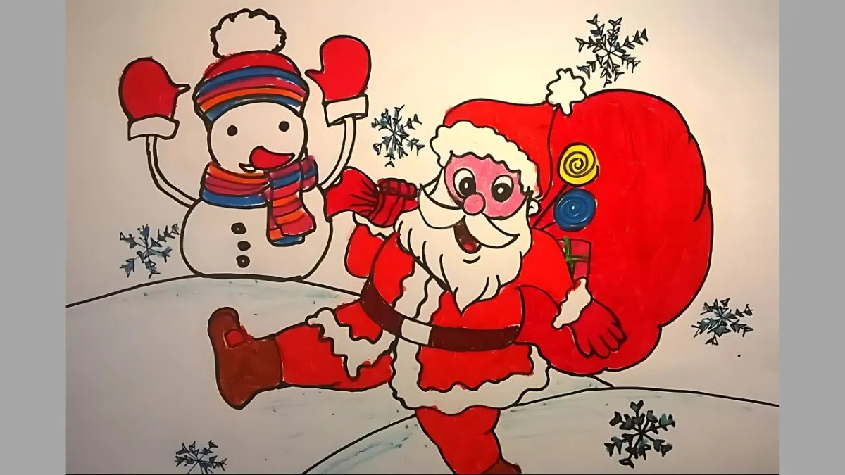 Tranh ông già Noel cute: Ông già Noel vẫy tay