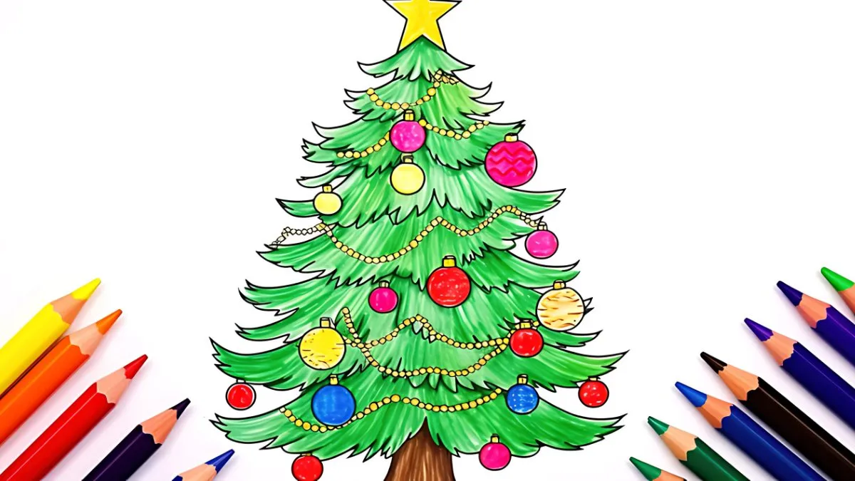 tranh noel đẹp: Cây thông và tuần lộc