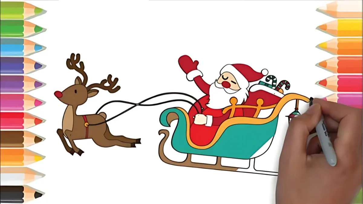 tranh noel tô màu: Bé gái trang trí cây thông