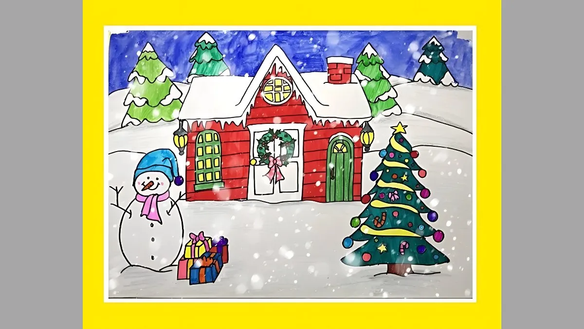 Tranh Noel đáng yêu cho bé: Chú tuần lộc và chim