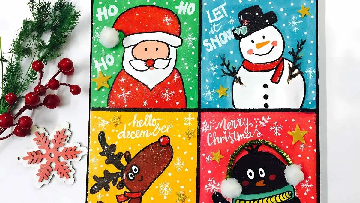 Tranh Noel tô màu vui nhộn: Cảnh vui chơi trong tuyết