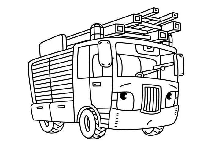 Tranh tô màu chiếc xe cứu hỏa hoạt hình đáng yêu
