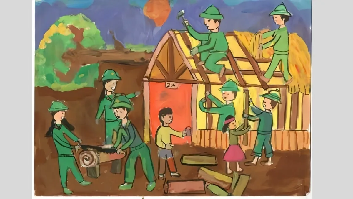 Bộ đội giúp dân xây nhà lợp mái