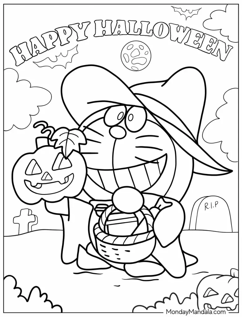 Tranh tô màu Doremon trong trang phục Halloween
