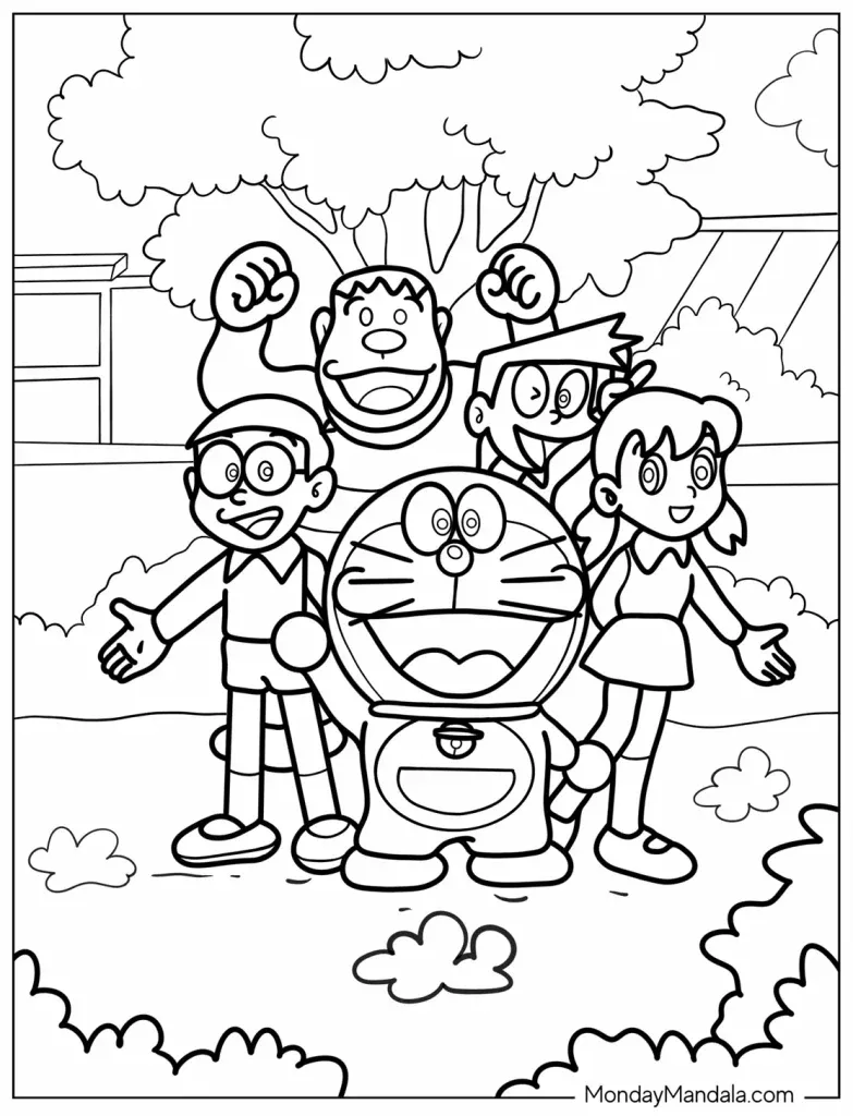 Tranh tô màu Doremon và nhóm bạn (Nobita, Shizuka, Suneo, Chaien)