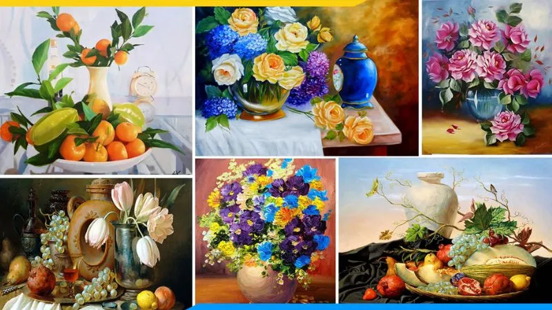 alt: Mẫu tranh bình hoa theo phong cách hoạt hình ngộ nghĩnh