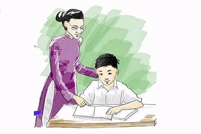 Mẫu tranh cô giáo ân cần giảng bài