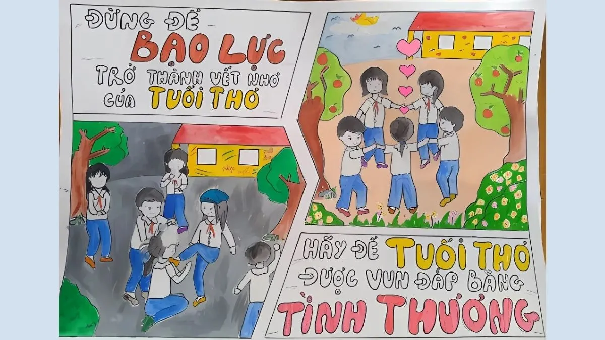 Tranh vẽ ý nghĩa phòng chống bạo lực học đường