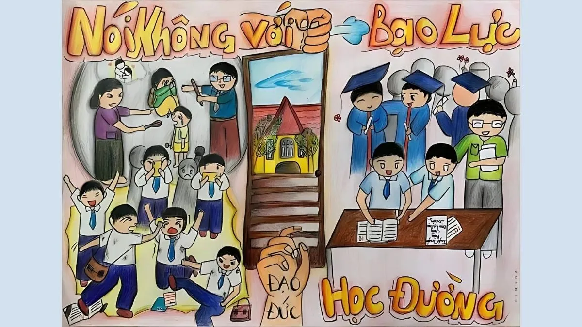 Tải vẽ tranh phòng chống bạo lực học đường vì thế giới hòa bình