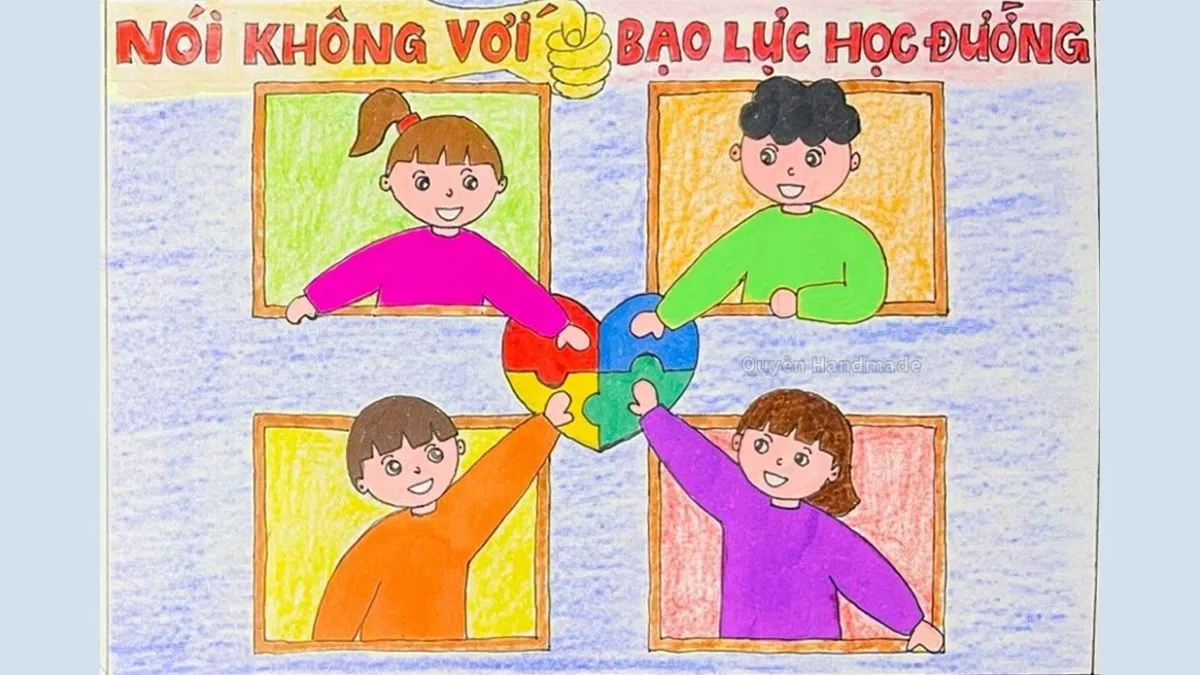Vẽ tranh bạo lực học đường trên giấy thủ công