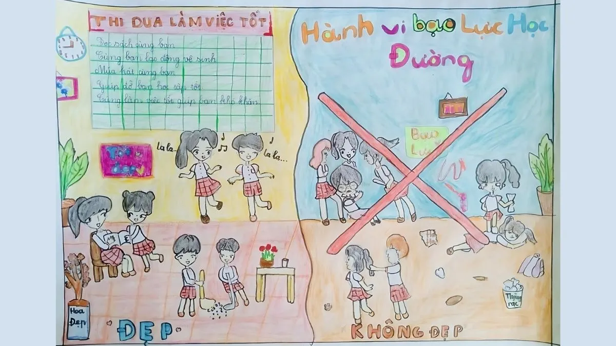 Vẽ tranh bạo lực học đường cho học sinh tiểu học