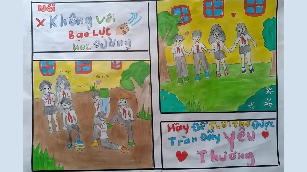 Mẫu tranh vẽ bạo lực học đường đẹp nhất