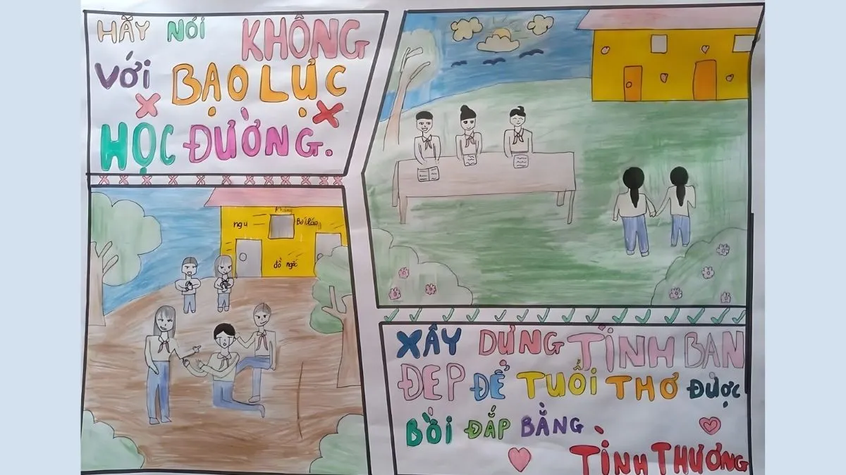 Tranh vẽ ý nghĩa về bạo lực học đường cho thiếu nhi