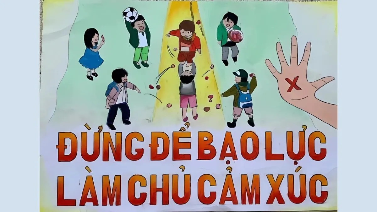 Tải ảnh tranh vẽ trường học hạnh phúc không bạo lực