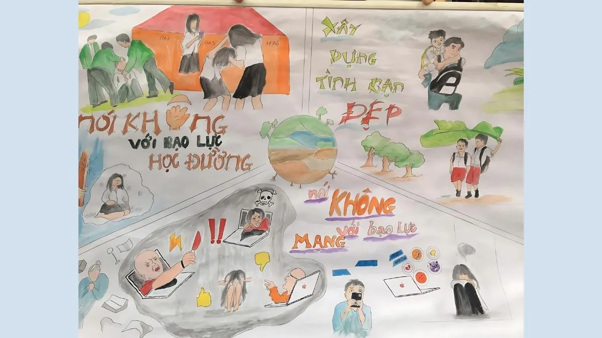 Tranh vẽ đơn giản về bạo lực học đường, dễ tham khảo