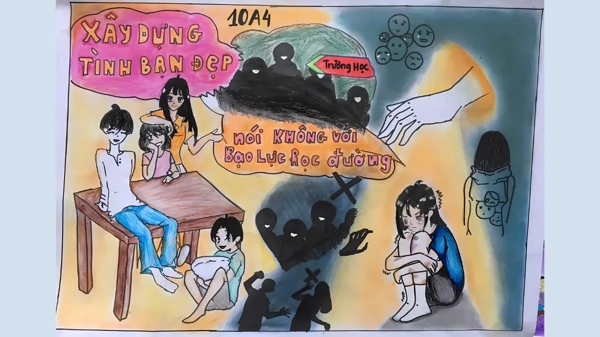 Tranh vẽ đẹp ý nghĩa về bạo lực học đường